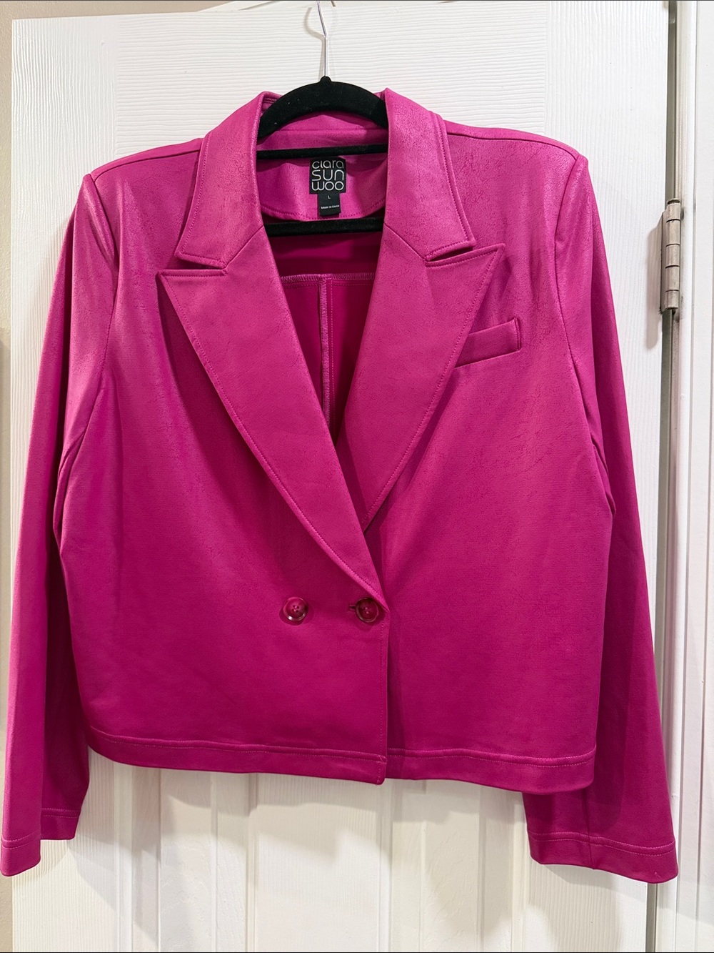 Clara Sun Woo Vibrant Fuchsia Double-Breasted Blazer NWOT Size L